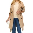 thumbnail image 1 of Trench Coat for Women - Double-Breasted Long Winter Faux Wool Coat Khaki S, 1 of 9