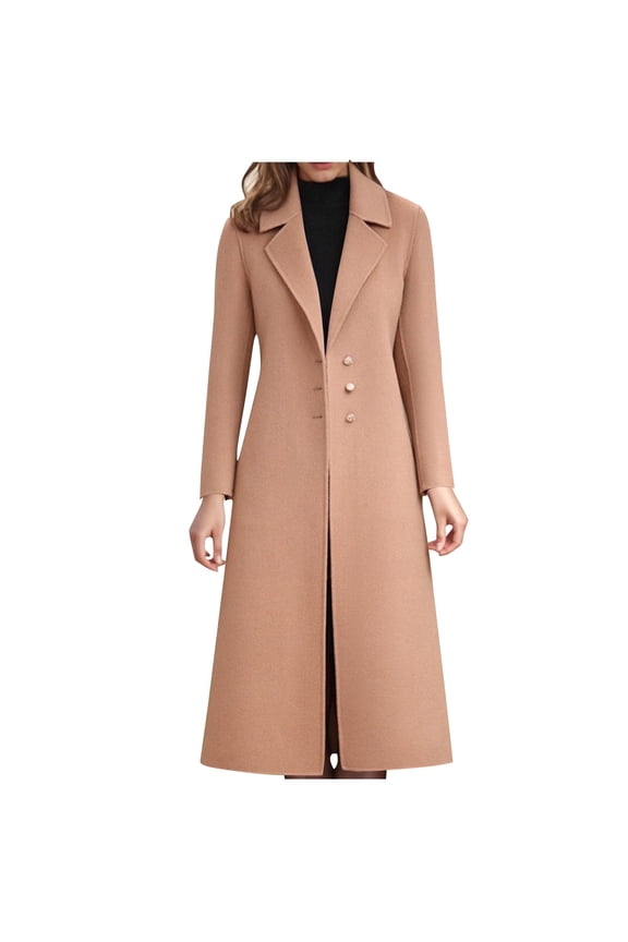 Trench Coat for Women Spread Collar Single-Breasted Long Peacoats Classic Casual Elegant Length Winter Overcoat