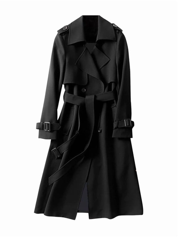 Trench Coat for Women Winter Coats Trench Windbreaker Fit Coat Solid Long Slim Jacket Winter Coats Black XXXL