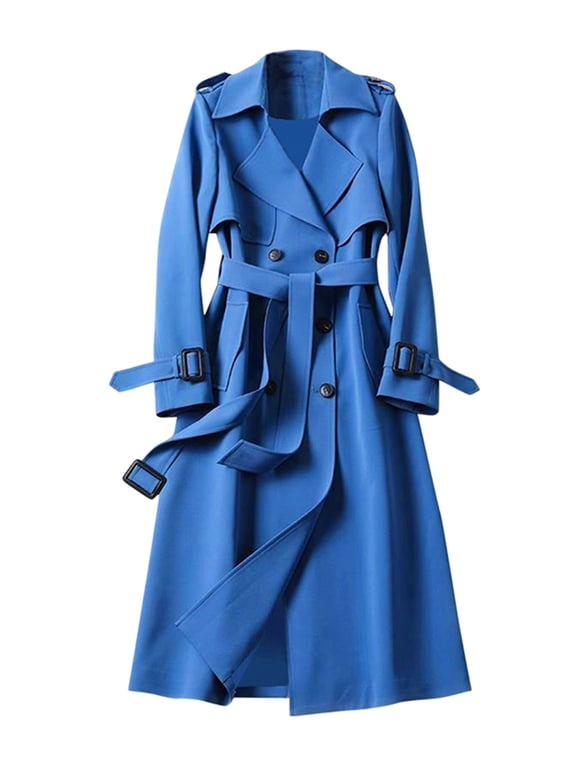Trench Coat for Women Winter Coats Trench Windbreaker Fit Coat Solid Long Slim Jacket Winter Coats Blue XXL