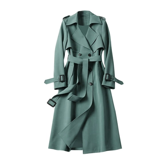 Trench Coat for Women Winter Coats Trench Windbreaker Fit Coat Solid Long Slim Jacket Winter Coats Green L