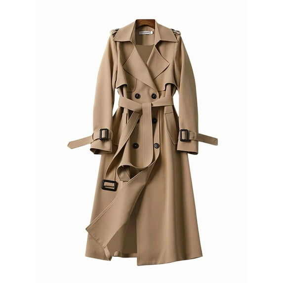 Trench Coat for Women Winter Coats Trench Windbreaker Fit Coat Solid Long Slim Jacket Winter Coats Khaki S