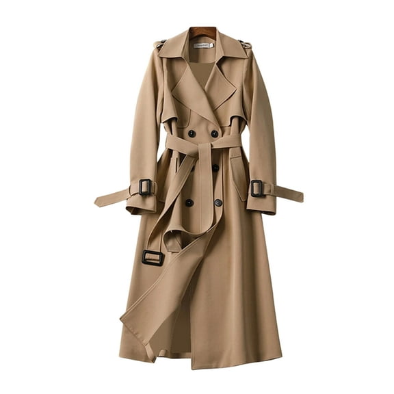 Trench Coat for Women Winter Coats Trench Windbreaker Fit Coat Solid Long Slim Jacket Winter Coats Khaki XXXL