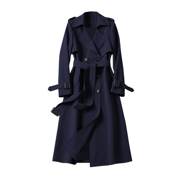 Trench Coat for Women Winter Coats Trench Windbreaker Fit Coat Solid Long Slim Jacket Winter Coats Navy Blue M