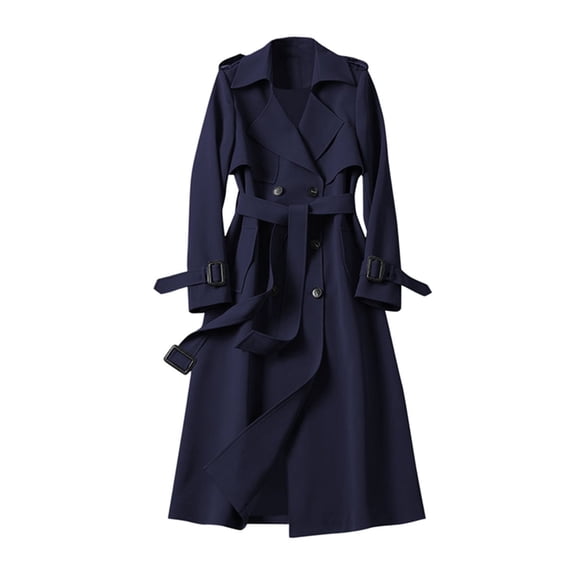 Trench Coat for Women Winter Coats Trench Windbreaker Fit Coat Solid Long Slim Jacket Winter Coats Navy Blue M