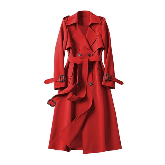 Trench Coat for Women Winter Coats Trench Windbreaker Fit Coat Solid Long Slim Jacket Winter Coats Red XL