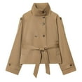 thumbnail image 1 of Trench Coat for Women with Belt Dressy Casual Fall Trendy Jacket Stand Collar Single Breasted Short Outerwear (XS, Khaki), 1 of 7
