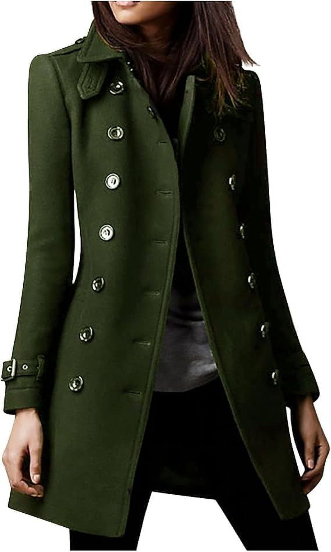 Trench Coat for women 2024 Winter Thick Double Breasted Notch Lapel ...