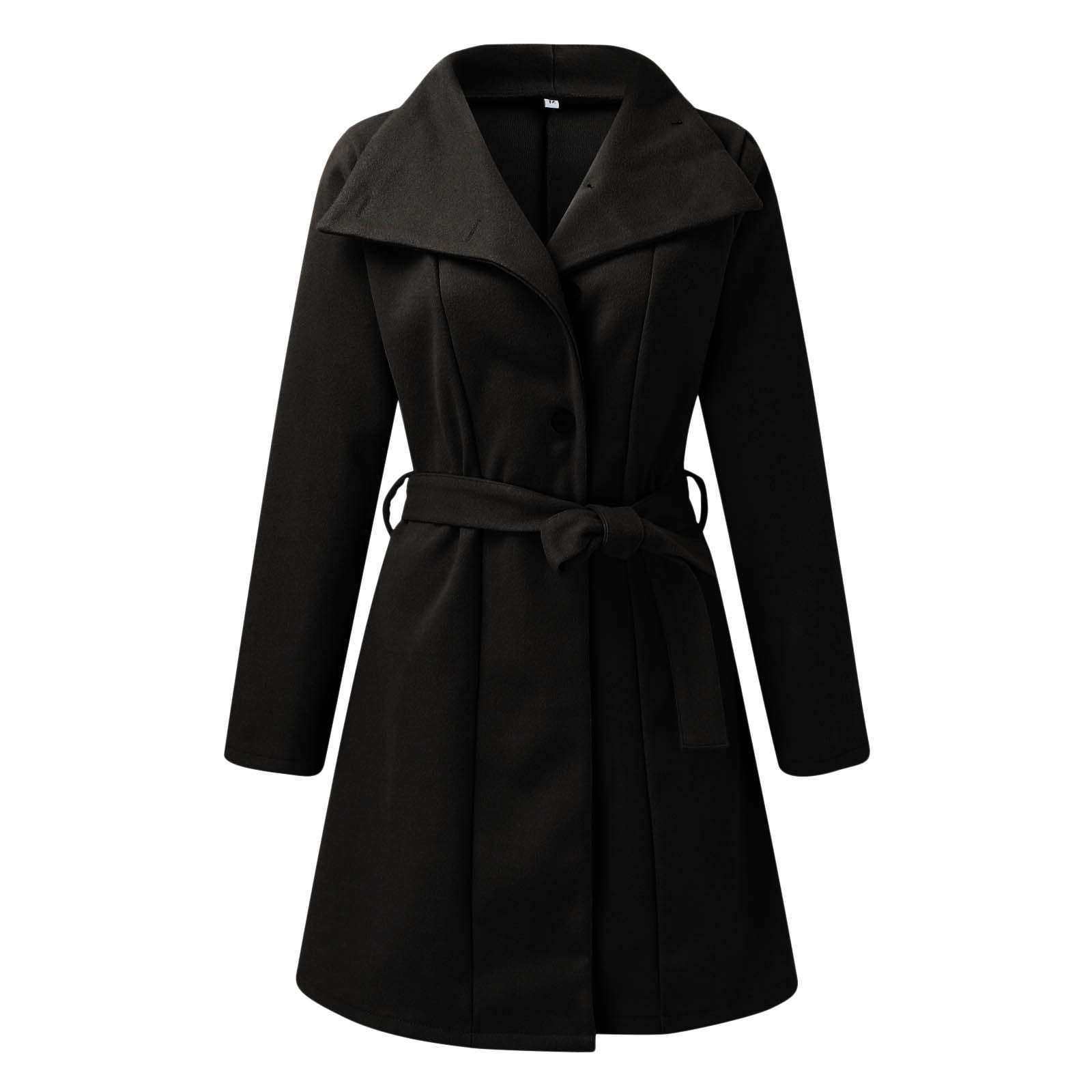 Trench Coat with Belt Women Trench Coats Ladies Long Sleeved Fleece Mid
