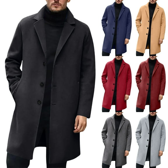 Trench Coats for Men Winter Casual Slim Fit Notched Collar Corduroy Jacket Overcoat One Peacoat Business Dress Coats with Pockets #01 Grey, Size XXXL