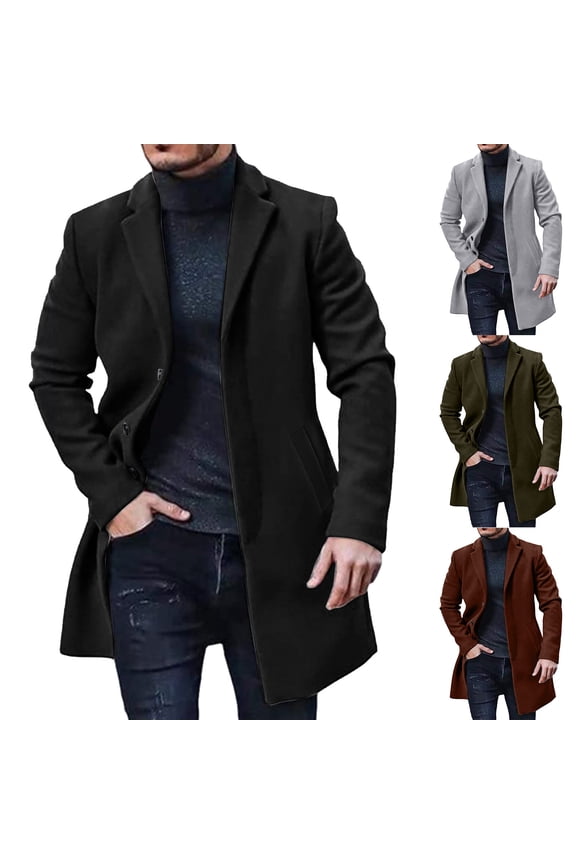 Trench Coats for Men Winter Notched Lapel Slim Fit Mid Long Peacoat Casual Dressy Fall Winter Classic Overcoat with Pockets #02 Grey, Size XXL