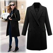 Trench Coats for Women,2022 Plus Size Lapel Double Breasted Pea Coat Winter Wool Blend Jacket Trench Coat Long Coat with Pockets