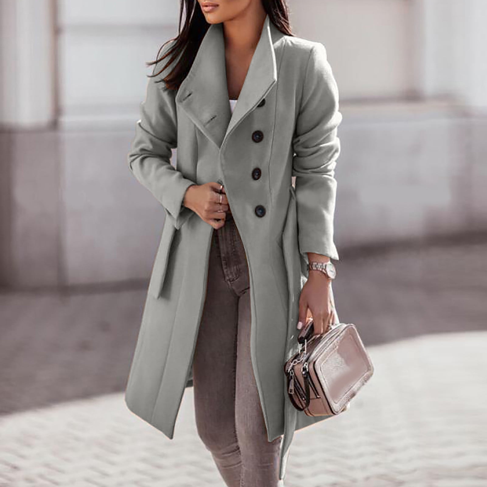 Women Woolen Blazer Coat Long Jacket Trench Coat Overcoat Slim Fit Elegant