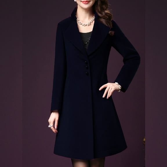 Trench Coats for Women Long Blazer Notched Collar Gold Buttons Warm Thicken Overcoats Winter Outerwear