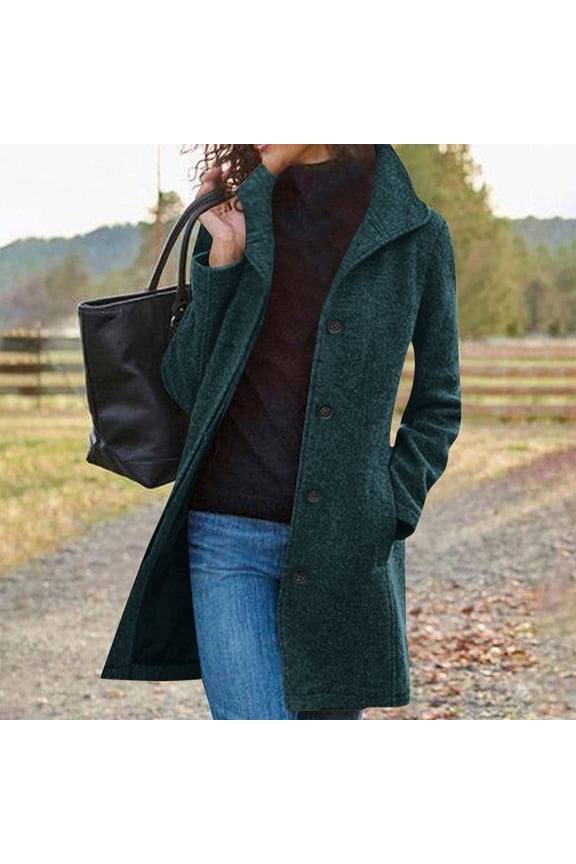 Trench Coats for Women Long Parkas Wool Blend Stand Collar Single Breasted Winter Overcoats with Pockets