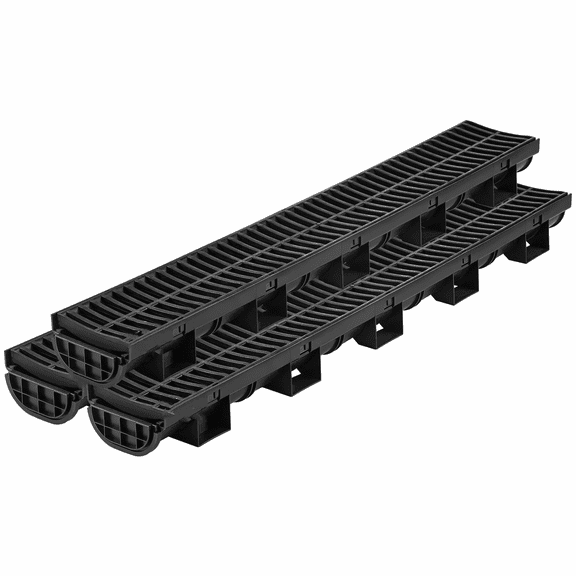 Trench Drain System 3-Pack, 39 Inch Channel Drain with Grate, 5.7x3.1 Inch HDPE Garage Driveway Drain, Black Plastic Floor Drain for Garden, Pool, Walkway