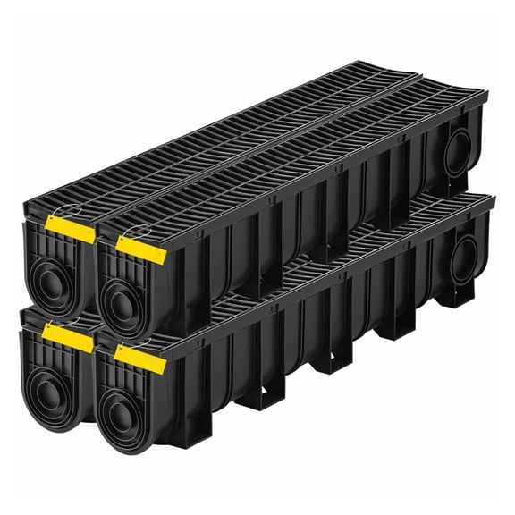 Trench Drain System, 4 Pack, 5.9x7.5-Inch HDPE Channel Drain with Plastic Grate for Driveway, Garden, 4x39 Inch
