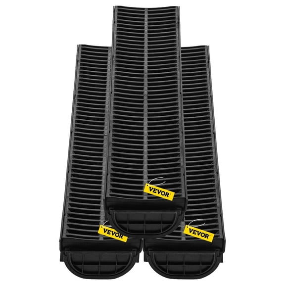 , Trench Drain System, 5.7x3.1x39-Inch HDPE Drainage Trench,Channel Drain with Plastic Grate, Black Plastic Garage Floor Drain, 3x39 Trench Drain Grate, for Garden, Driveway-3 Pack, Natural ,