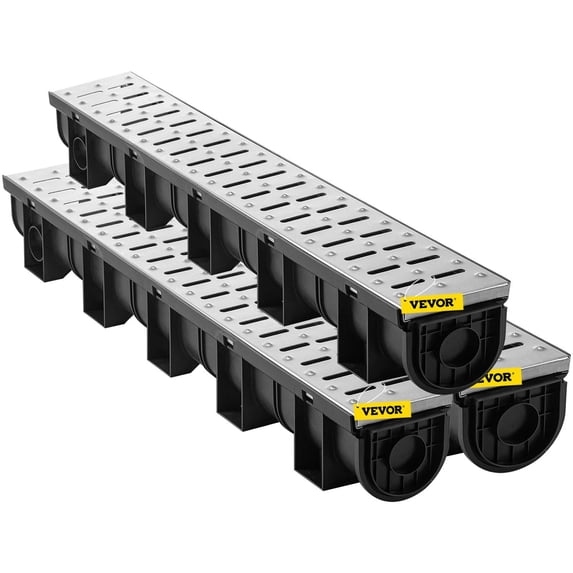 Trench Drain System, 5.9x5.1-Inch HDPE Channel Drain with Metal Grate, 3x39 Driveway Drain, Black Plastic Garage Floor Drain, 3-Pack