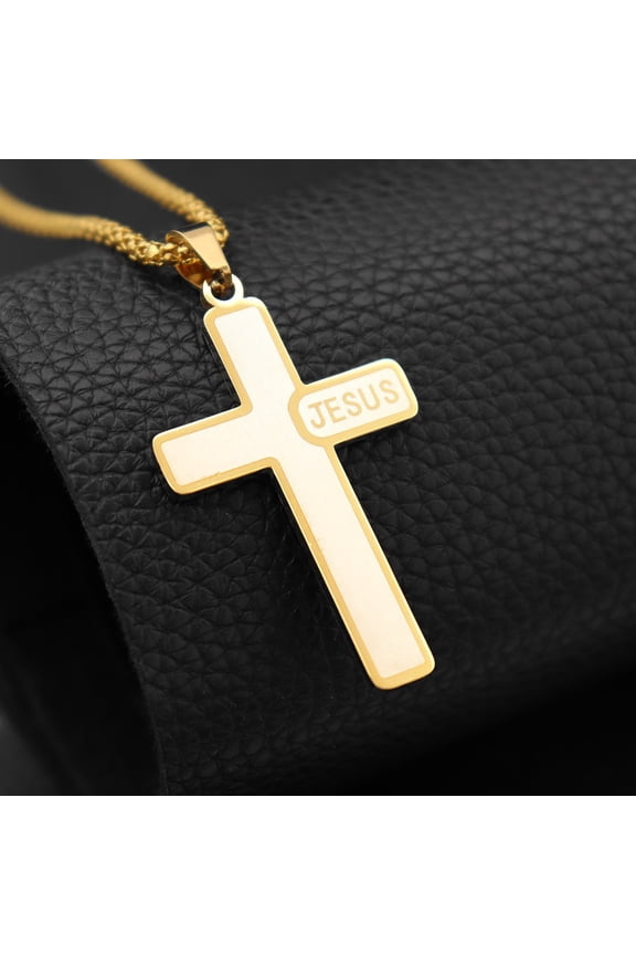 Trend 14K Yellow Gold Jesus Cross Pendant Charm Men's Necklace Fashion Hip Hop Punk Jewelry Accessorie Rock Party Gift