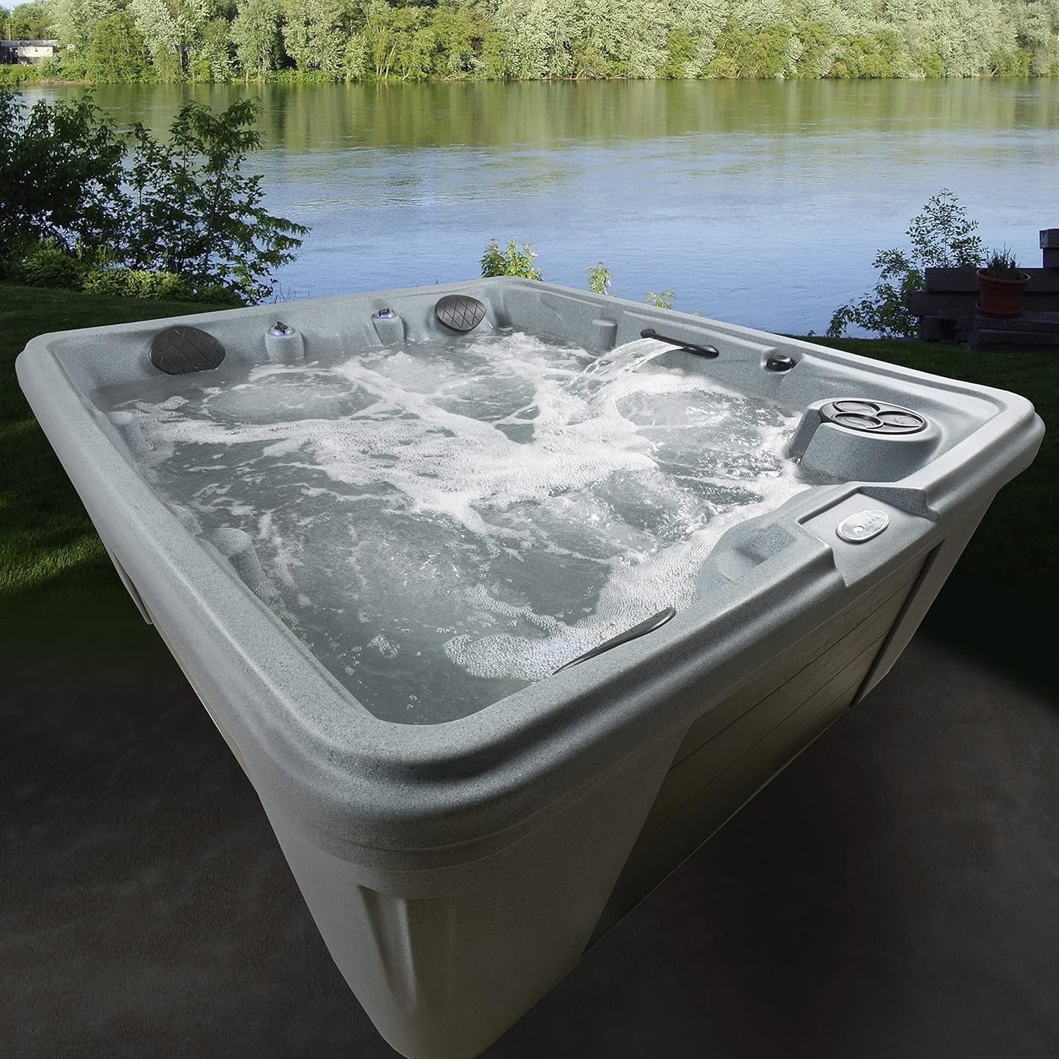 Gray 5-Person Rectangle Electric Hot Tub with 28 Jets