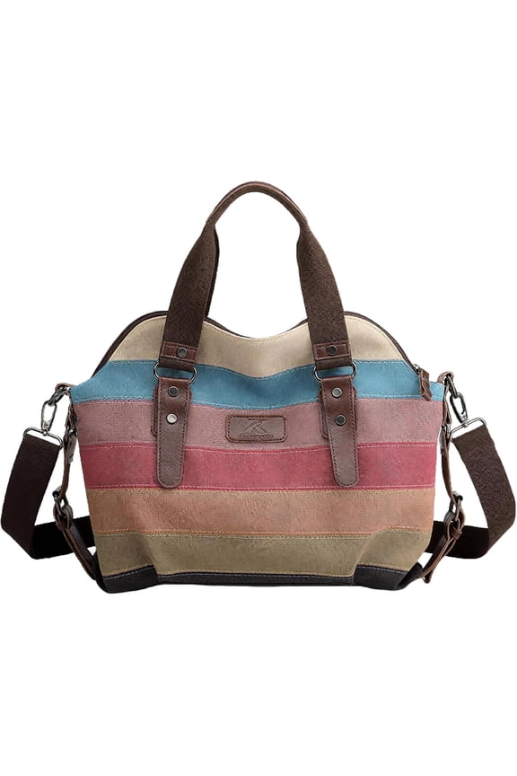 Trend Canvas Messenger Bag, Striped Crossbody Purse with Multi-Pockets for Commute&Outdoor