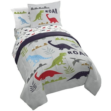 Trend Collector Dinosaur Roar 5 Piece Twin Bed Set, 100% Microfiber, Grey