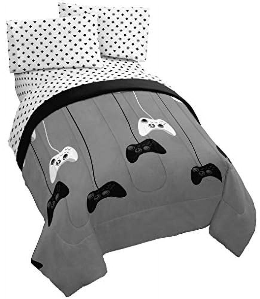 Gray Twin Microfiber Reversible Kids Bedding Set with Game Controllers