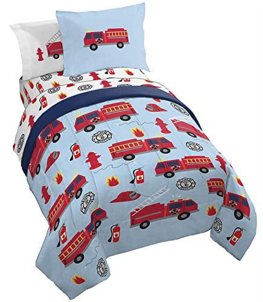 Trend Collector Twin Size Kids Comforter Set, Blue 5 Piece Fire Truck ...