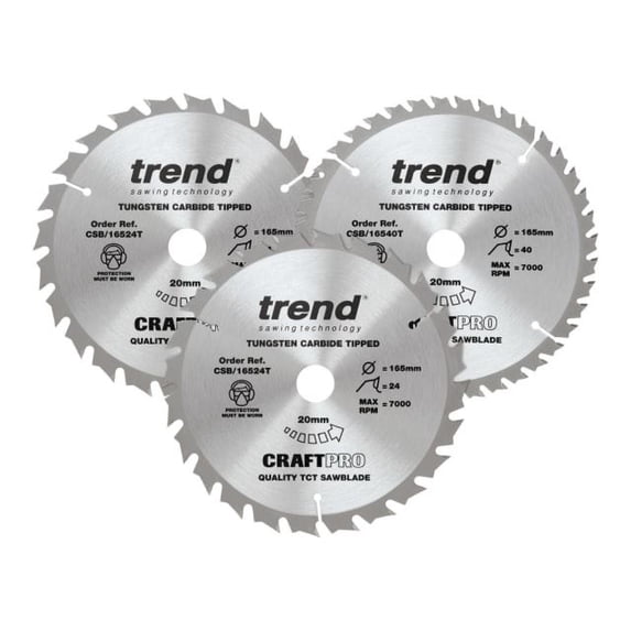 Trend - CraftPro Cordless Saw Blade 165 x 20mm x 24T/40T (Pack 3)