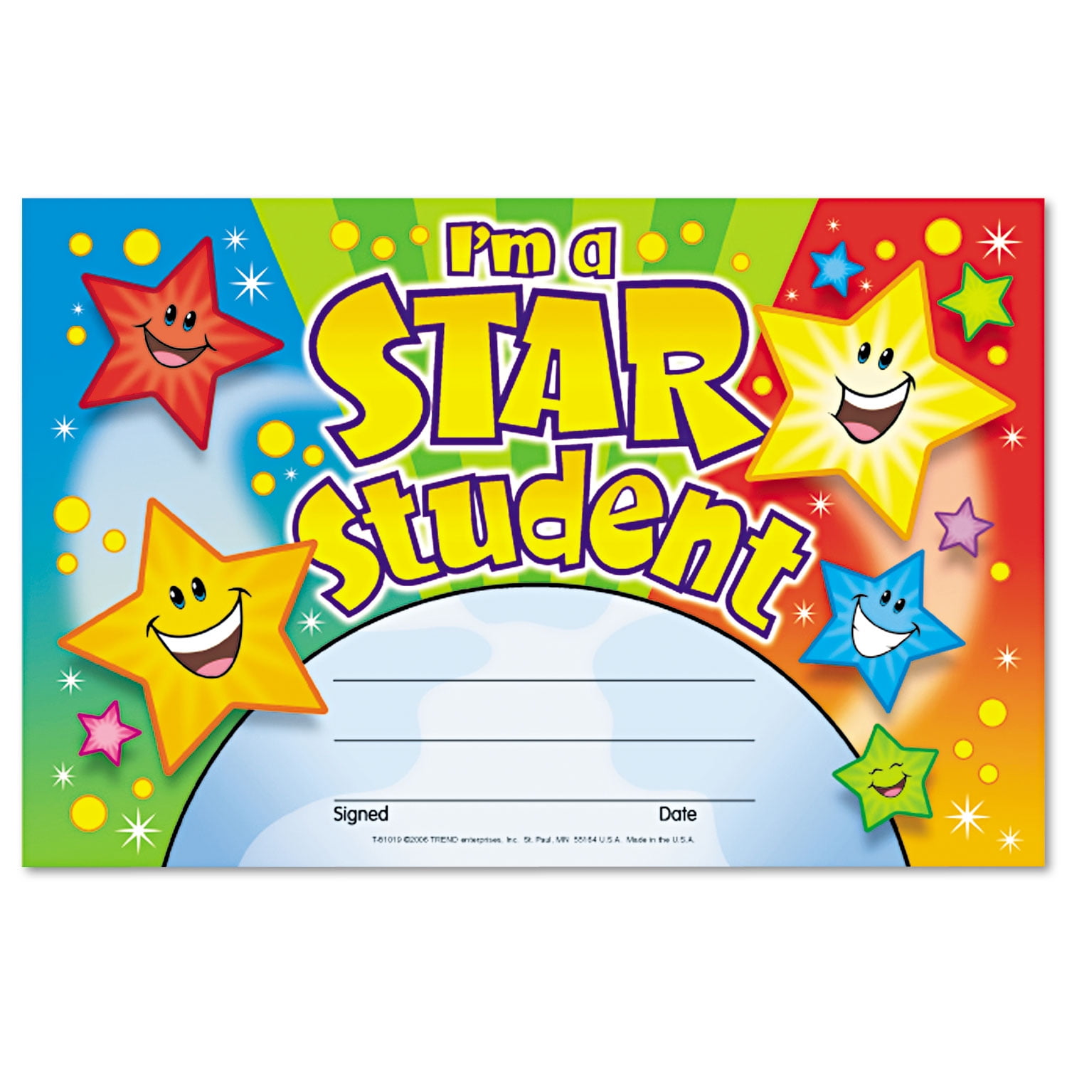 Trend Enterprises I'm A Star Student Recognition Certificate, Pack of 30