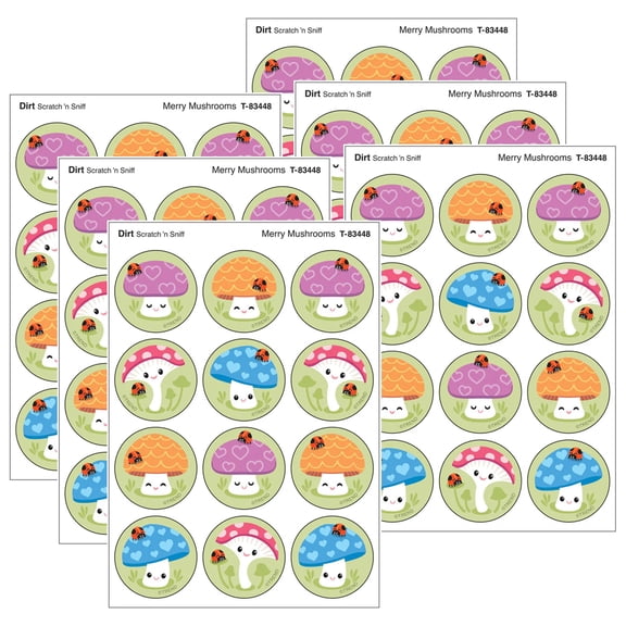TREND Merry Mushrooms, Dirt scent Scratch 'n Sniff Stinky Stickers, 48 Per Pack, 6 Packs