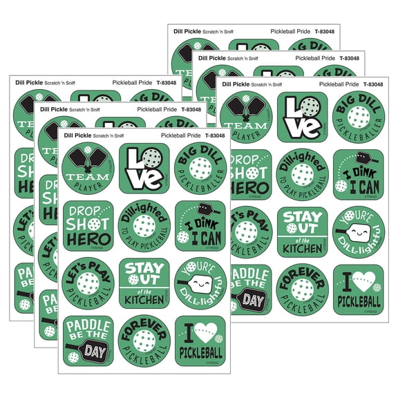 TREND Pickleball DILL-ight, Dill Pickle Scent Scratch 'n Sniff Stinky Stickers, 48 Per Pack, 6 Packs