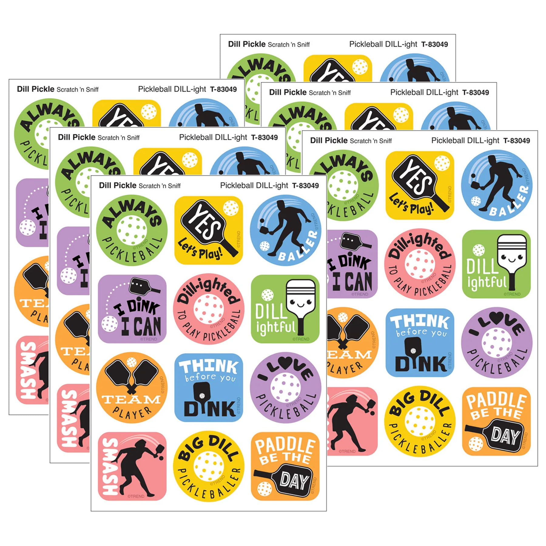 TREND Pickleball Pride, Dill Pickle Scent Scratch 'n Sniff Stinky Stickers, 48 Per Pack, 6 Packs