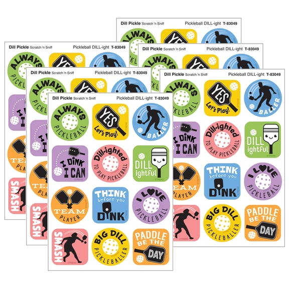TREND Pickleball Pride, Dill Pickle Scent Scratch 'n Sniff Stinky Stickers, 48 Per Pack, 6 Packs
