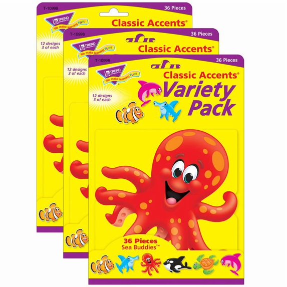 Trend Enterprises Sea Buddies Classic Accents Variety Pack 36 Per Pack 3 Packs T-10998-3