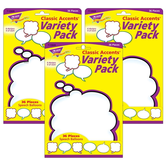 TREND Speech Balloons Classic Accents Variety Pack, 36 Per Pack, 3 Packs