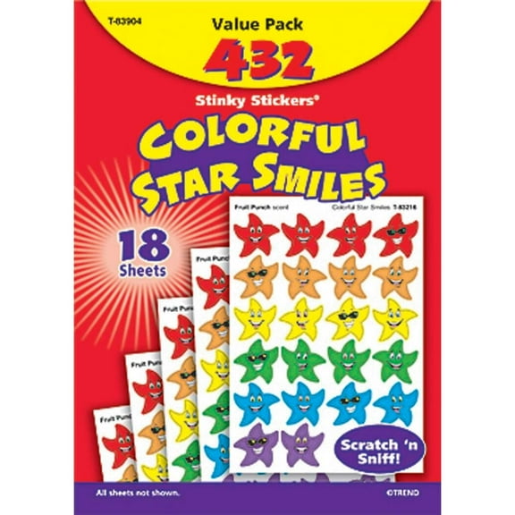 Trend Enterprises Stinky Sticker Colorful Star Smiles Scratch n Sniff Stickers, Pack of 432