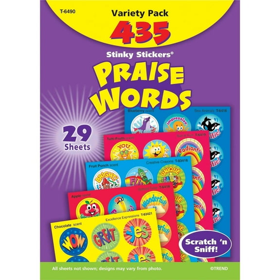 Trend Enterprises Stinky Sticker Praise Words Jumbo Pack Stinky Sticker, 1 in, Pack of 435