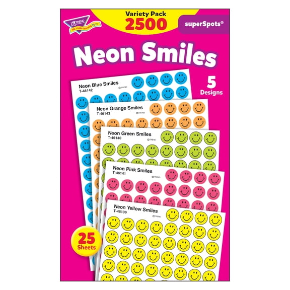 TREND Neon Smiles superSpots Stickers Variety Pack, 2500 ct