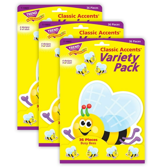 TREND Busy Bees Classic Accents Variety Pack, 36 Per Pack, 3 Packs