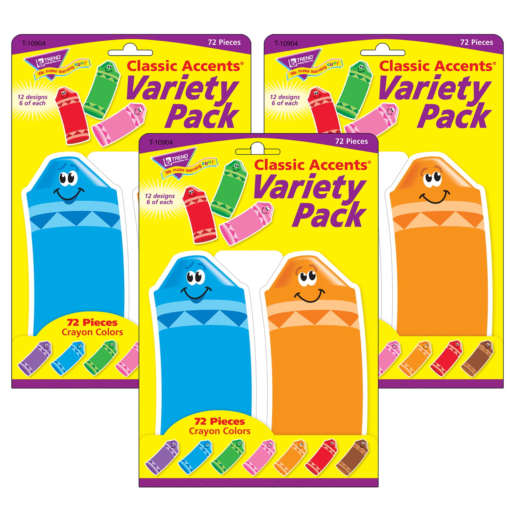 TREND Crayon Colors Classic Accents Variety Pack, 72 Per Pack, 3 Packs