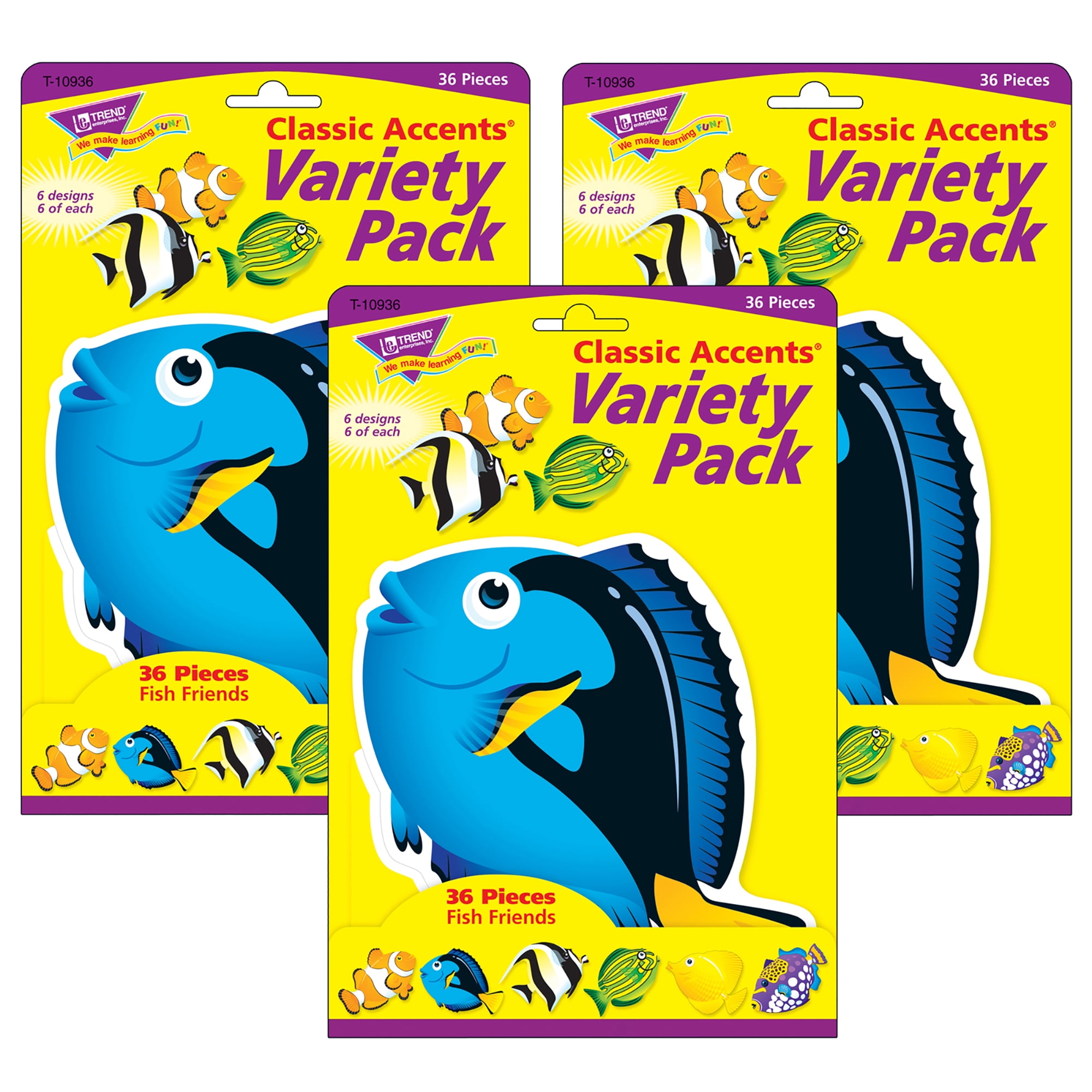TREND Fish Friends Classic Accents Variety Pack, 36 Per Pack, 3 Packs