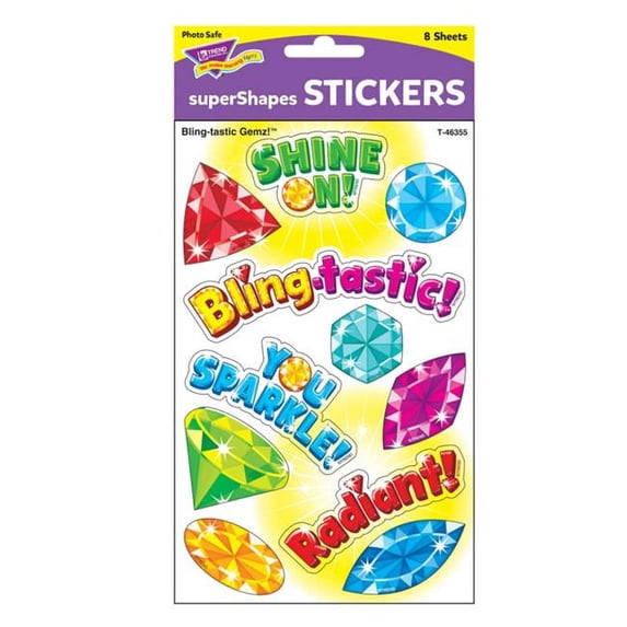 Trend Enterprises T-46355 Bling-Tastic Gemz Large Stickers for Grade PK Plus, Multi Color - 88 Count