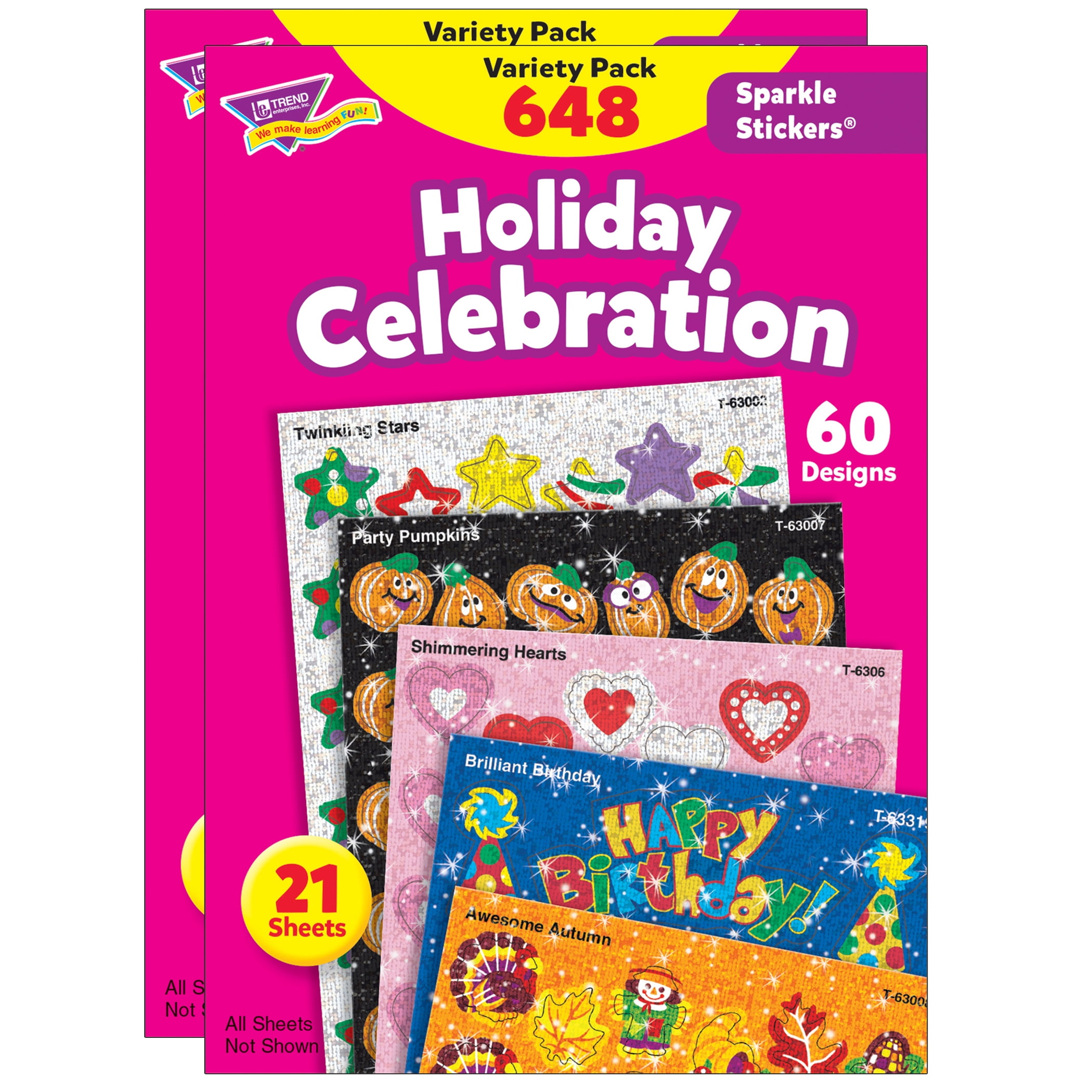 TREND Holiday Celebration Sparkle Stickers Variety Pack, 648 Per Pack, 2 Packs