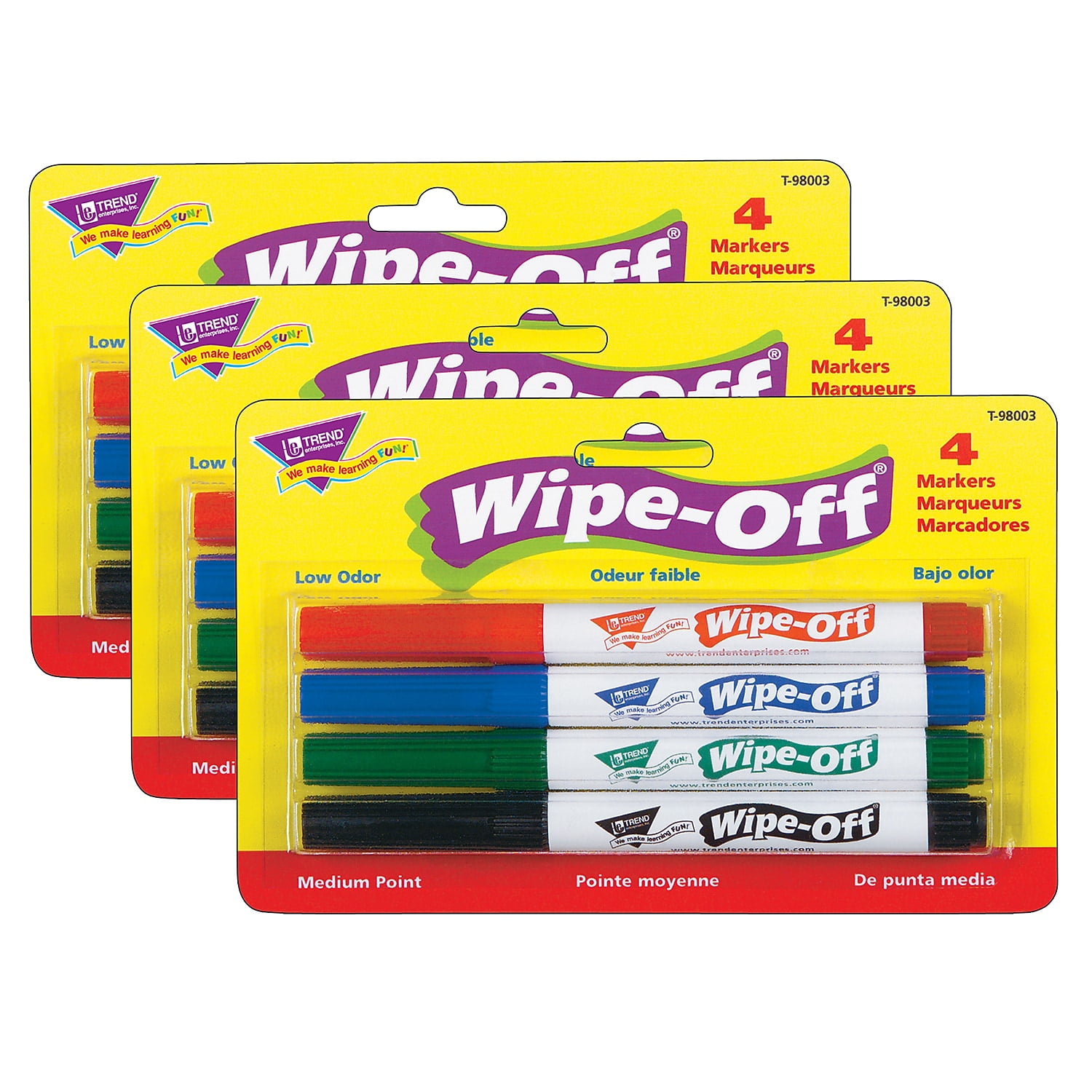 Trend Enterprises TREND Wipe-Off Markers Medium Point Standard Colors 4 Per Pack 3 Packs (T-98003-3)