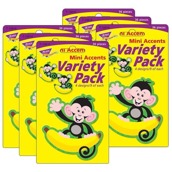 Trend Enterprises TREND Monkeys and Bananas Mini Accents Variety Pack 36 Per Pack 6 Packs