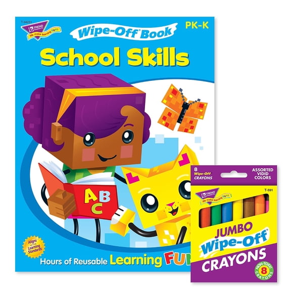 Trend Enterprises TREND School Skills and Crayons Reusable Wipe-Off Activity Set Grade PK-K (T-90916