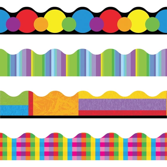 Trend Enterprises Terrific Trimmers Border Variety Pack, 2"-1/4" x 156', 4 Designs