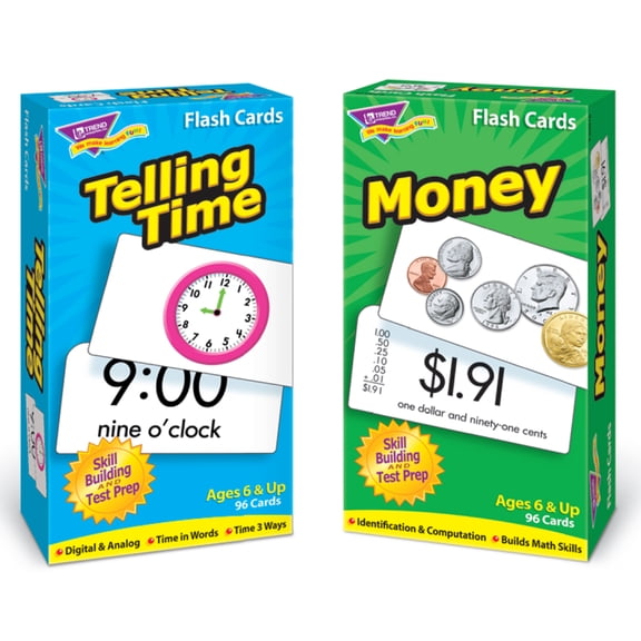 Trend Enterprises Time and Money Skill Drill Flash Cards Assortment for Grades 1-5 T-53905